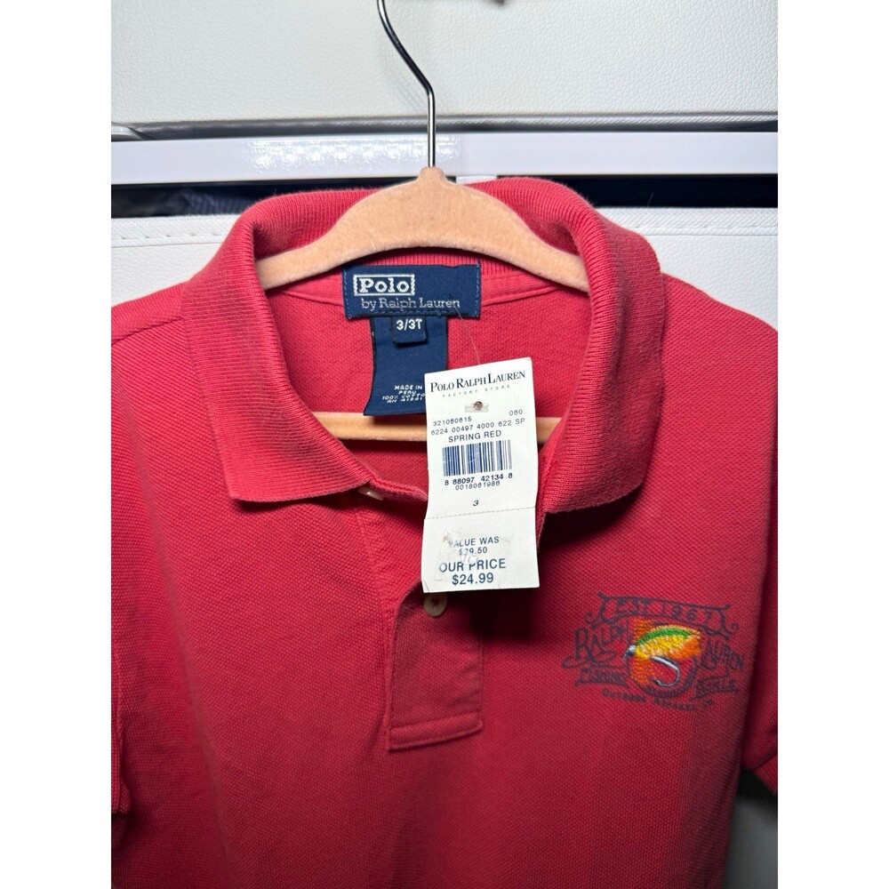 VTG Polo Ralph Lauren Boys 3/3T Spring Red 90s Polo Fishing Lure Embroidered NWT